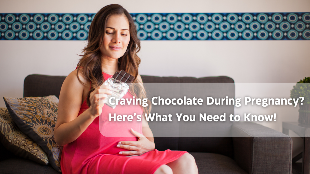 Woman in pink dress with chocolate, smartphone in pregnancy cravings context