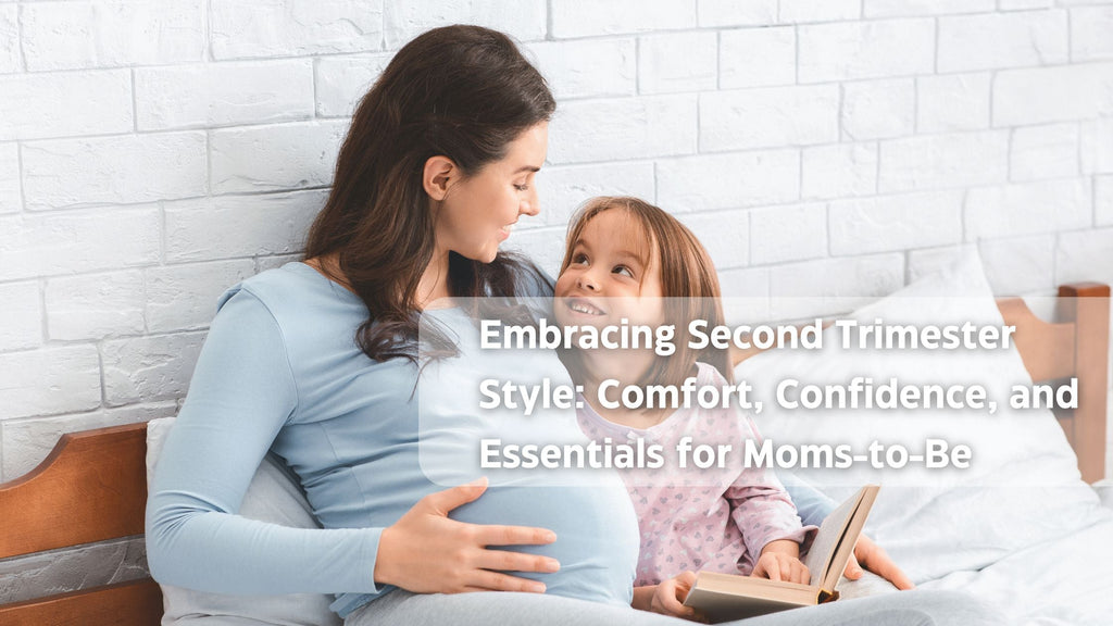 Mother and daughter bonding in cozy home, showcasing maternity wear comfort.